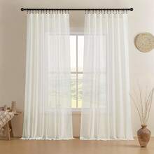 Sheer Curtains 84 Inches Long, White Curtains Living Room 2 Panels Set, Linen Curtains Window Privacy With Filtering (W52 X L84 Inch, Linen), Home Decor - 淺米色 - 查看 12