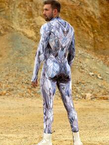 Halloween Costumes, Festival Performance Outfits, Christmas Costumes Skyscraper Design Men's Jumpsuit, Sports And Fitness Swimsuit, Halloween Party Costume, Holiday Performance Costume, Cosplay Costume, Carnival Costume - 銀色 - 查看 3