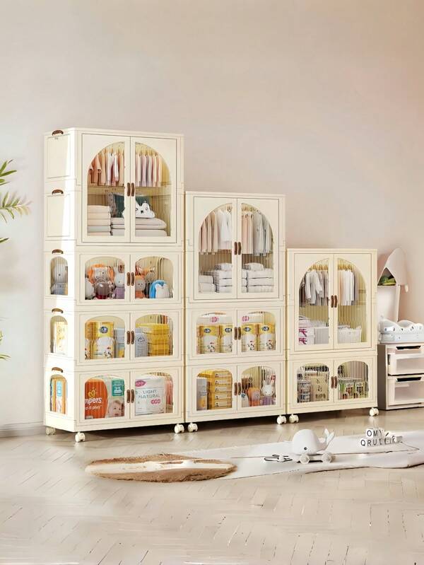 White Transparent Window Wardrobe Storage Cabinet Storage Shelf Coat Rack Shoe Rack Shoe Rack Bookcase Removable Removable Folding Multi-Functional Use Can Be Freely Combined For Living Room, Study, Bedroom, Dormitory, Holiday Gifts, Storage,Christmas Room Decor,Christmas Gift