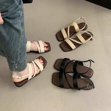 Korean Retro Fairy Style Open Sandals, Soft Flat Shoes