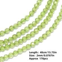 Aproximadamente 170 contas de peridoto verde facetadas de 2 mm - adequadas para joias, pulseiras e colares "faça você mesmo" - clima fresco de primavera/verão - adequadas para estilos boho e minimalista, equilíbrio de chakras, presentes para o Dia das Mães, Páscoa, Ramadã e Carnaval