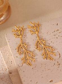 MESTILO 1 Pair Exaggerated 18K True Gold Stainless Steel Gold Water Drop Diamond Shaped Long Earrings, Suitable For Women For Everyday Wear