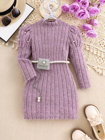 Dress a maglia a sbuffo lungo con motivo a girl, casual e comodo, alla moda ed elegante, adatto per la primavera e l'autunno