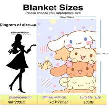 Sanrio Mehrfarbige Jellybean Corgi Hund Anime Decke - Gestrickte Polyester Fleece, modernes digitales Druckbild, Cartoon Thema, Sanrio Kitty Merchandise, gemütliche Ganzjahres Heim Dekor Tagesdecke, maschinenwaschbar
