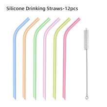 MYLOLF 4/6/12 piezas Pajitas de silicona reutilizables - Con cepillo de limpieza gratis, Set de pajitas de silicona, portátil, pajitas flexibles reutilizables, resistentes al calor y al desgaste para botellas de agua, té, bebidas, adecuadas para picnic, camping, fiestas