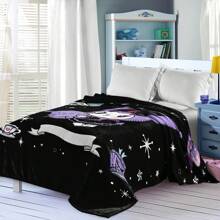 Sanrio Kuromi Anime Decke mit Motiv der Zauberball-Karte - Hergestellt aus gestricktem Polyesterfleece, moderner Digitaldruck, Cartoon-Thema, Katzenbekleidung, bequeme Wohndekoration-Decke für alle Jahreszeiten, maschinenwaschbar