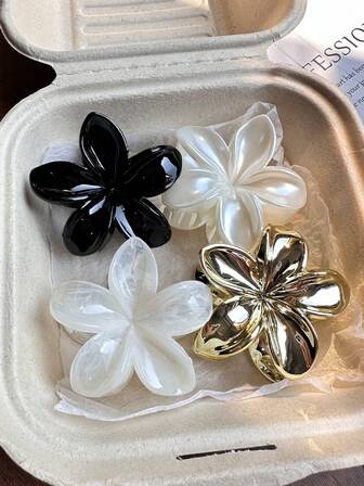 4pcs/Set Acrylic Flower Large Hair Claws For Women, Elegant Sophisticated Personal Bun Clip Decorative Flower Claw Hair Clip, Versatile Casual Style Fresh Sweet Hair Accessory, Random Color Elegant Claw Clips