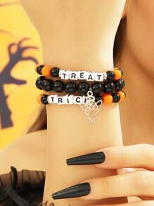 3 pièces Set de bijoux d'Halloween, Set de bracelets avec perles lettres d'Halloween, Set de bracelets pour femmes, Bijoux convenant pour le port d'Halloween et cadeaux d'Halloween pour elle
