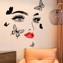 2 Stück schöne Augen Wandaufkleber Dorm Dekoration, rote Lippen Schmetterling Wandkunst, wiederverwendbare selbstklebende Vinyl Wandtattoo, Wohnzimmer Schlafzimmer Dekoration