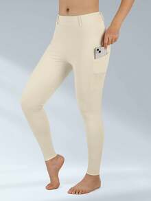 BEROY Women Horse Riding Pants Silicone Full Seat Breeches Equestrian Schooling Horseback Riding Tights Pockets - Beige - View 4