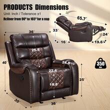 Sillón reclinable mecedor Air, sofá individual con costuras de diamante - Marrón - Ver 2