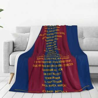 Nou Camp Stadium Anthem Flannel Blanket - Super Soft Plush All Season Blanket, With Vibrant Blue And Red Gradient Design, High-Definition Digital Printing With Club Slogan And Patterns, Suitable For Home, Office, Car, Camping - Perfect Gift For Football Fans, Comfortable Office Item | Slogan Blanket | Durable And Comfy, Football Blanket