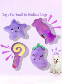 4pcs Plush Squeaky Pet Toy Set For Small Dogs & Cats -Stars, Lollipops, Candy, Eggplant Designs - Interactive Play And Sleep Companions, Pet Toys For Dogs Chew Toy For Dog Interactive Supply