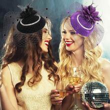 Ibeauti Fascinator Hats With Screentouch Lace Gloves Set Women Tea Party Cocktail Wedding Derby Headwear Short Gloves - 01 紫色 - 查看 7
