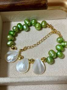 1 chiếc vòng tay ngọc trai óng ánh hình dạng bất đối xứng Baroque nước ngọt tự nhiên, màu đen và xanh lá cây công - Nhiều màu - Xem 8