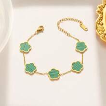 New Fashion Clover, Lucky 5-Leaf Titanium Steel 18k Gold Plated Bracelet Set In Black/Red/White/Green. Symbol Of Luck, Gift For Friends, Wife, Beloved Mother