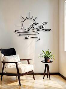 1pc Sunrise & Seagull Metal Wall Art, Black Bird Silhouette Design, Modern Home Decor For Living Room Or Patio, Unique Housewarming Gift, Bird Decoration, Room Decor - 多色1 - 查看 6