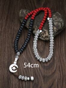 MONALLY 1 pieza Rosario con 99 cuentas, joyería de cuentas de acrílico con borla de moda en negro y rojo, brazalete de cuentas tejido a mano para hombres, regalo para decoración diaria de estilo extravagante