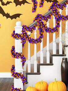 1pc Halloween Decoration, Halloween Metal Wire Wreath With Orange Pumpkin, Black Spiders, Purple Bats, Shiny Metallic Twisted Wreath For Home, Indoor, Outdoor, Party Decor Home Decor Fall Decor Room Decor