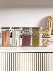 Set de 15 Recipientes Herméticos Contenedores para Alimentos Color Transparente Hermética Multiusos Almacenamiento Organizador Kitchen Storage Food Keeper - Transparente - Ver 11