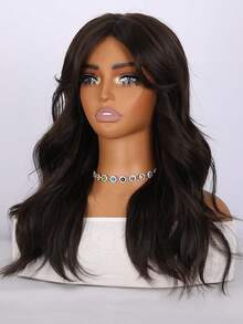 SMILCO 20 Inches, High-Temperature Silk Women's Wig, Dark Brown, Smooth A-Line Bangs, Rose Breathable Inner Layer With Glue-Free Design, Women's Wig, Suitable For Daily/Event Wear. - 黑棕色 - 查看 9