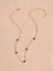 1 Pc Lucky Four Leaf Flower Necklace With Cold And Elegant Style, High Sense Collar Chain, Long Style, Elegant Tassel Neckchain, Female, Suitable For Women's Daily Wear ﻿