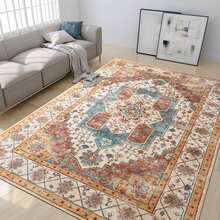 Homore Area Rug  Boho Floral Print Distressed Vintage Rug Traditional Floor Cover Foldable Thin Rugs Retro Accent Carpet Indoor Non Slip Washable Rugs For Living Room Bedroom - trái cam - Xem 2