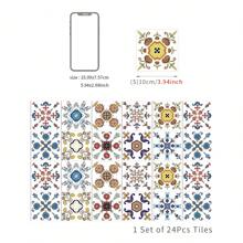 24PCS- Nrdic Bohemian Style Home Tile, Self-Adhesive Wall Stickers, Peel And Stick Wallpaper, Kitchen Bathroom Bedroom Living Room Dining Room, Waterproof, Oil And Moisture Proof, Decorative Tile Stickers, Wall Renovation Floor Stickers For Home Decor