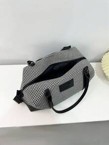 时尚拼色大容量托特包，休闲单肩斜跨包短途旅行健身运动包复古旅行手提包女士学校包学校配件学校用品旅行必需品假日行李袋行李箱旅行包女士 - 黑色 - 查看 10