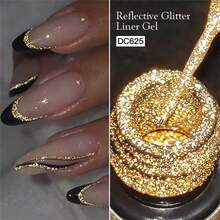 Mtssii 2pcs Reflective Glitter Nail Polish Gel Set, Gold Pink Spider Line UV Gel, Super Shiny French Line Graffiti Stripe DIY French Manicure Design Painting Gel Set, Removable Nail Polish, Home And Nail Salon Nail Supplies - 彩色 - 查看 2