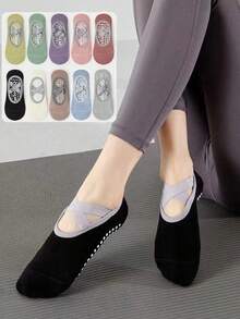 1/3/5/10 pares Calcetines deportivos interiores de mujer multicolor antideslizantes, adecuados para primavera, verano, otoño, pilates, fitness principiante, yoga, de corte bajo - Multicolor - Ver 3