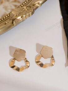 1 Pair Fashionable Women's Asymmetrical Metal Circle Earrings, New Versatile Elegant Accessory, Luxury Style