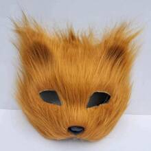 New Brown Long-Hair Fox Mask Half-Face Plush Animal Mask, Costume Party Performance Props Halloween