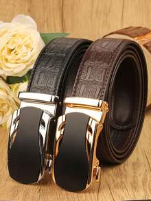 1 条男士黑色自动扣腰带，时尚商务休闲正式婚礼派对腰带，送给丈夫/父亲的礼物，牛皮波西米亚图案 PU 皮带，四季皆宜 - 彩色 - 查看 7