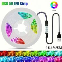 3.28ft - 98.4ft RGB LED Strip Lights, USB Powered With USB Cable And Mini Controller, Easy Installation For Home Decor, Party, Striped, Fairy Lights, LED Strip, LED Lights, White, Color Changing - Multicolor - View 12