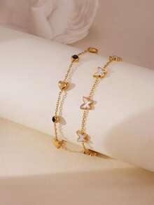 MESTILO 1 件简约 18K 不锈钢白色滴蝴蝶手链，适合女性日常佩戴 - 金色 - 查看 4