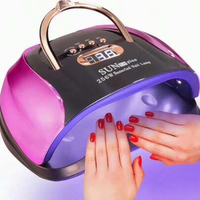 256W High Power UV LED Nail Lamp With 4 Timer Settings, Auto Sensor And Smart Display - Fast Gel Polish Curing, Purple And Black Design, Ergonomic Handle For Professional Manicure