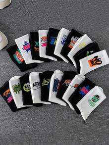 1/5/10 双男女款随机黑白涂鸦中筒袜 - 彩色 - 查看 4