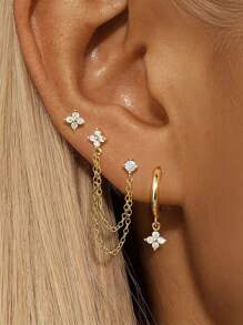 Set de 3/5 piezas de Pendientes con Flores de Trébol de Circonita Cúbica Elegantes, Regalo de Joyería Hipoalergénica para Mujeres, Adecuado para Uso Diario y Festivales