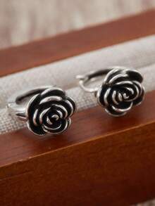 1 对女士复古玫瑰圈形耳环，时尚优雅花朵耳环，女士派对配饰