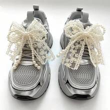 2pcs Fashionable Faux Pearl Lace Bow Shoe Clips, Versatile Detachable Shoe Decorations For Sneakers, Canvas Shoes, Holiday Gift