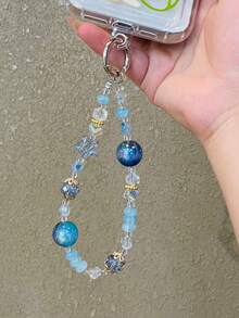 1 件全新时尚银河猫眼珠和星形水晶挂链，防丢失钥匙扣装饰，精致高端手机壳吊饰，男女通用手链