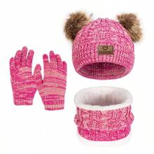Set de 3 piezas: guantes de lana forrados, gorro y bufanda de punto para el invierno, excelentes para mantener el calor en climas fríos, gorro Benny y bufanda, marca de moda - Rosa - Ver 8