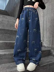 Girls Autumn New Loose Straight Leg Jeans, 2025 New Design Children Wide Leg Denim Pants For OlderTween Girls