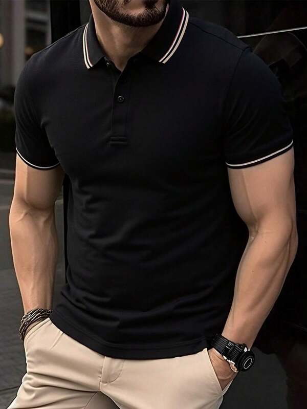 Camicia polo estiva casual di colore unito a maniche corte, stile business unisex