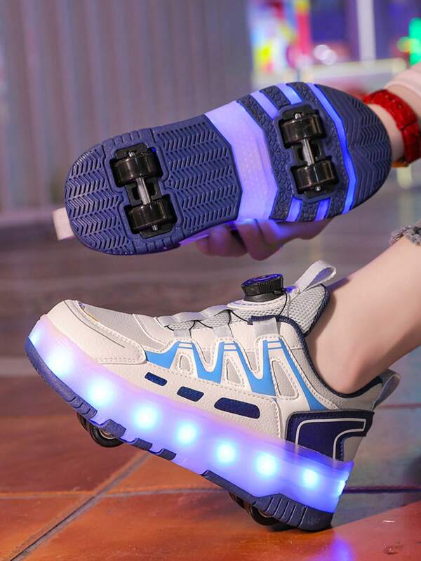 Unisex LED Light Up Roller Shoes For Boys & Girls, Rechargeable Flashing , Multifunctional Convertible Wheeled Skate Shoes For Kids, Suitable For Outdoor And Sports, All Seasons