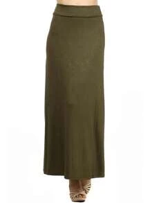 Elegante falda larga con diseño de línea A de cintura alta cómoda y elegante para el día a día - Verde Oliva - Ver 1