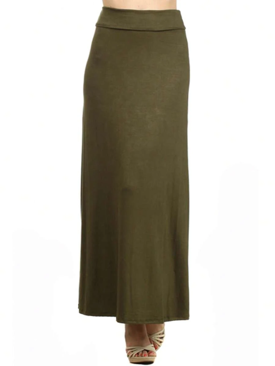 Elegante falda larga con diseño de línea A de cintura alta cómoda y elegante para el día a día - Verde Oliva - Ver 1