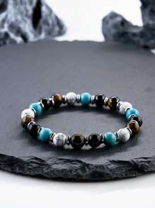 Men's Strength Bracelet-8mm Blue Turquoise & Black Tourmaline Beads Bracelet,Protection Willpower, Self-Confidence, Courage, Meditation Jewelry For Women Men