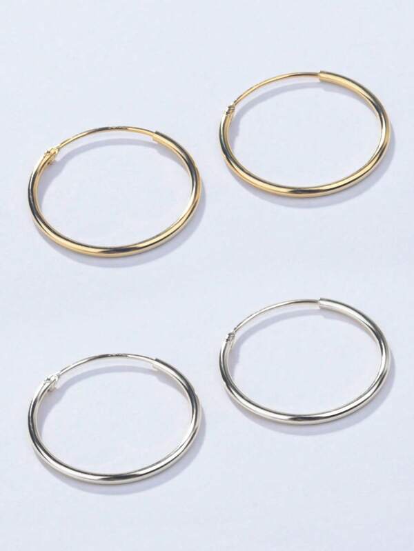 1 Pair Fashionable Versatile 925 Sterling Silver Large Circular Hoop Earrings, Simple & Elegant, Suitable For Women's Daily Wear